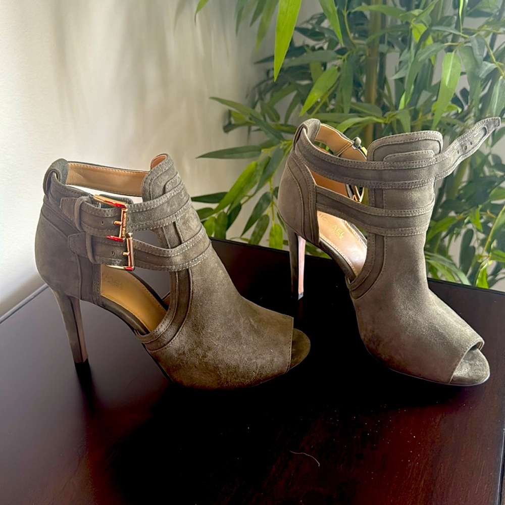 Michael Kors blaze open toe bootie suede in olive